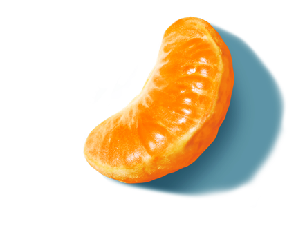 One clementine slice on an empty background